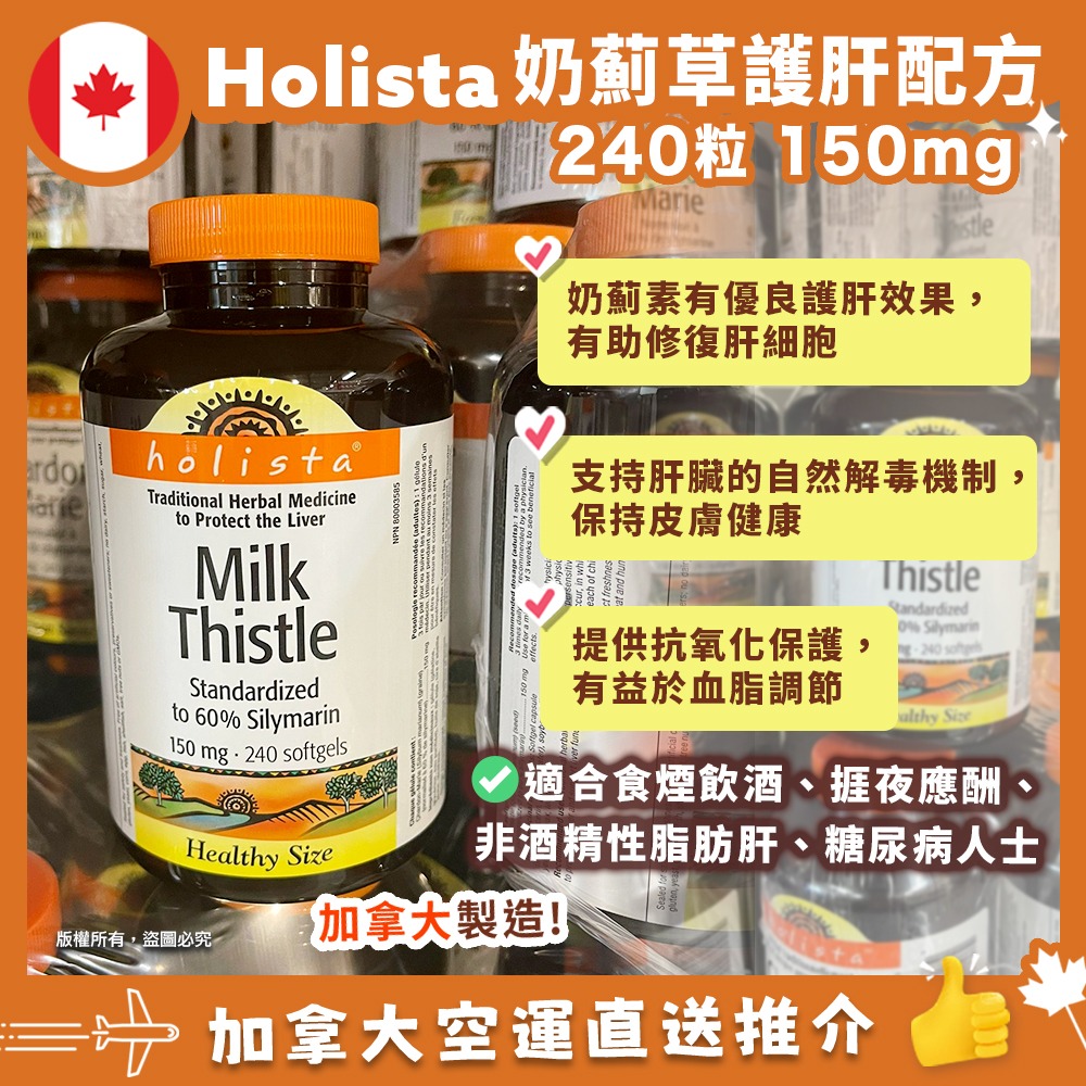【加拿大空運直送】Holista Milk Thistle 250mg 水飛薊天然草本護肝寶(240粒)