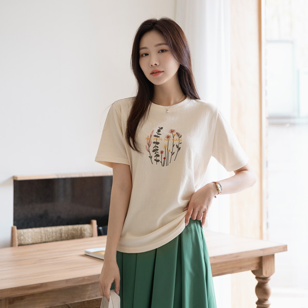misscandy-[no.23399 자수플라워 특양면 라운드넥 티셔츠]♡韓國女裝上衣