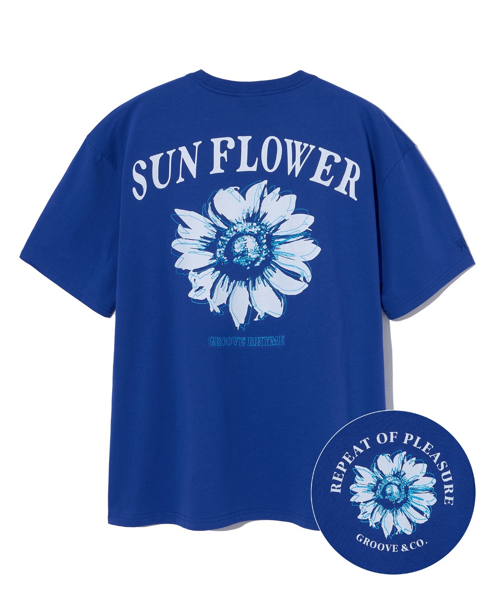 韓國GROOVE RHYME - SUN FLOWER GRAPHIC T-SHIRTS (BLUE)