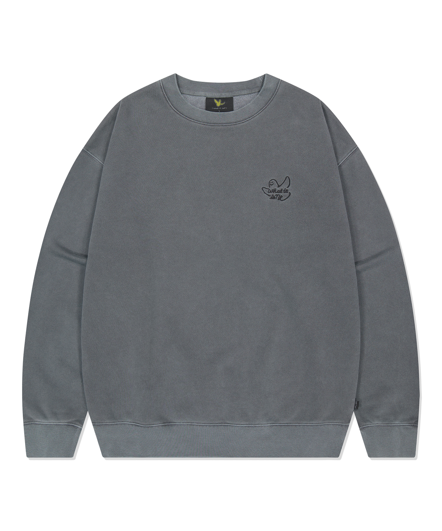 韓國What it isNt-New Angel Embroidery Pigment Sweatshirt Charcoal