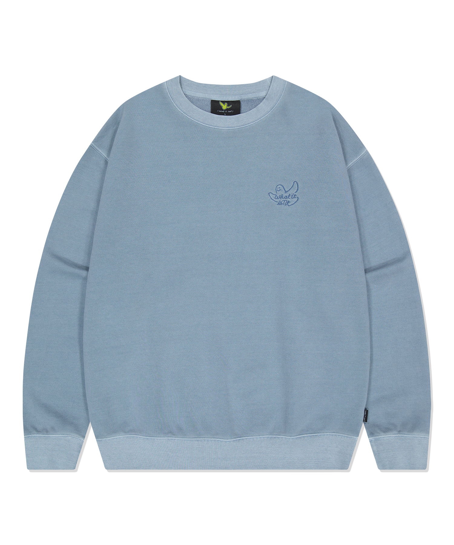 韓國What it isNt-New Angel Embroidery Pigment Sweatshirt Blue