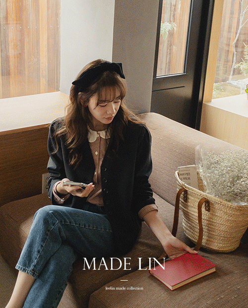 leelin-[MADE LIN[블랙]비바체 숄더샤링 사방스판 분위기 브이자켓[size:F(55~66반)]]♡韓國女裝外套