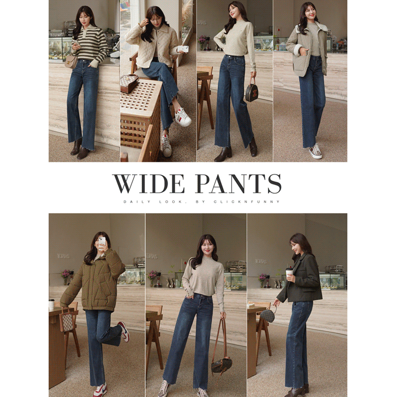 clicknfunny-[겨울천재 기모와이드데님팬츠[S,M,L사이즈]]♡韓國女裝褲