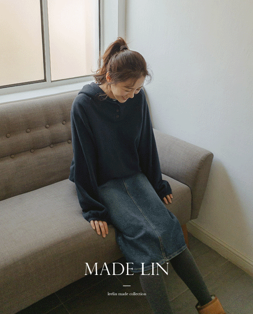 leelin-[MADE LIN[네이비]토피카 유연한 데일리 후드 보송기모 티[size:F(55~77)]]♡韓國女裝上衣