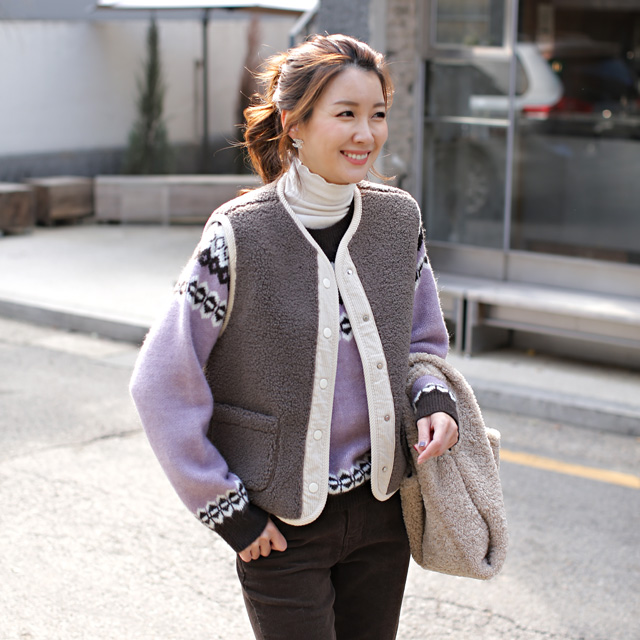 tiramisu-5022양털뽀글이무스탕조끼♡韓國女裝外套