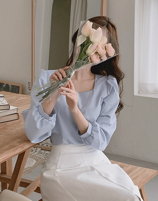 fromdayone - 로레인 스퀘어넥 블라우스(셔링/하객룩/오피스룩/데일리룩)♡韓國女裝上衣