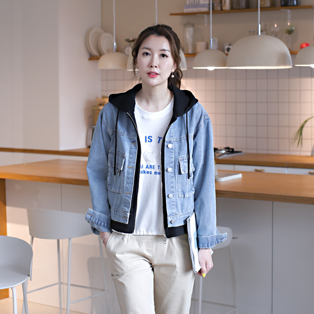 tiramisu - 3602집업후드배색청자켓♡韓國女裝外套