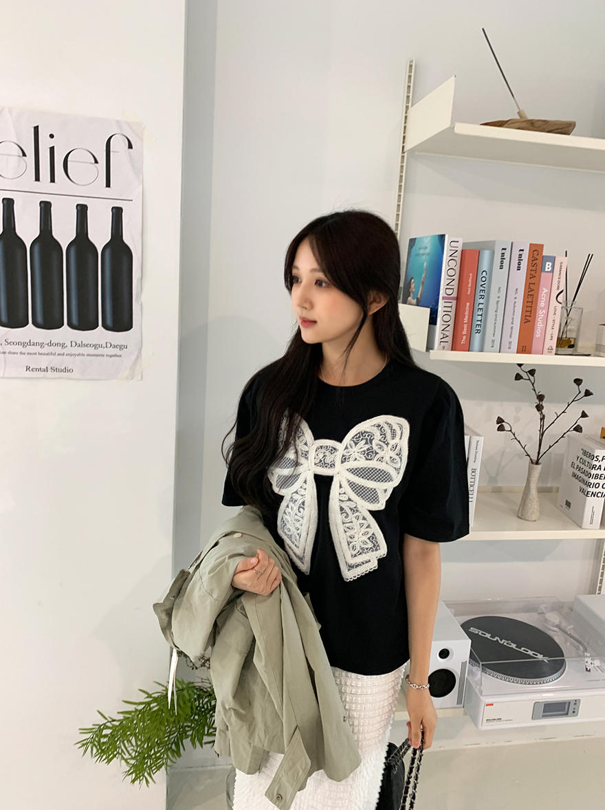 miamasvin - 마키 리본 하프 티셔츠♡韓國女裝上衣