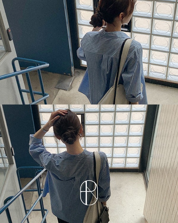 pureda - [문의폭주/스판혼방][MADE] 로우너 스트라이프 텐션 셔츠♡韓國女裝上衣