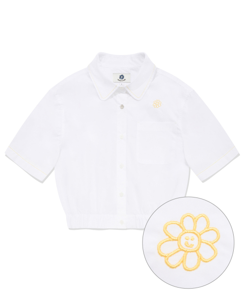 韓國What it isNt - Women’s Flowy Embroidery Pocket Banding Short Sleeve Shirt White