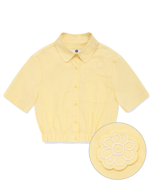 韓國What it isNt - Women’s Flowy Embroidery Pocket Banding Short Sleeve Shirt Light Yellow