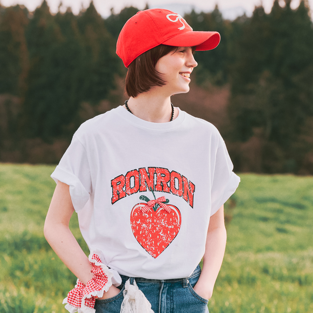 韓國 RON RON - STRAWBERRY RIBBON BASIC FIT T SHIRT WHITE RED