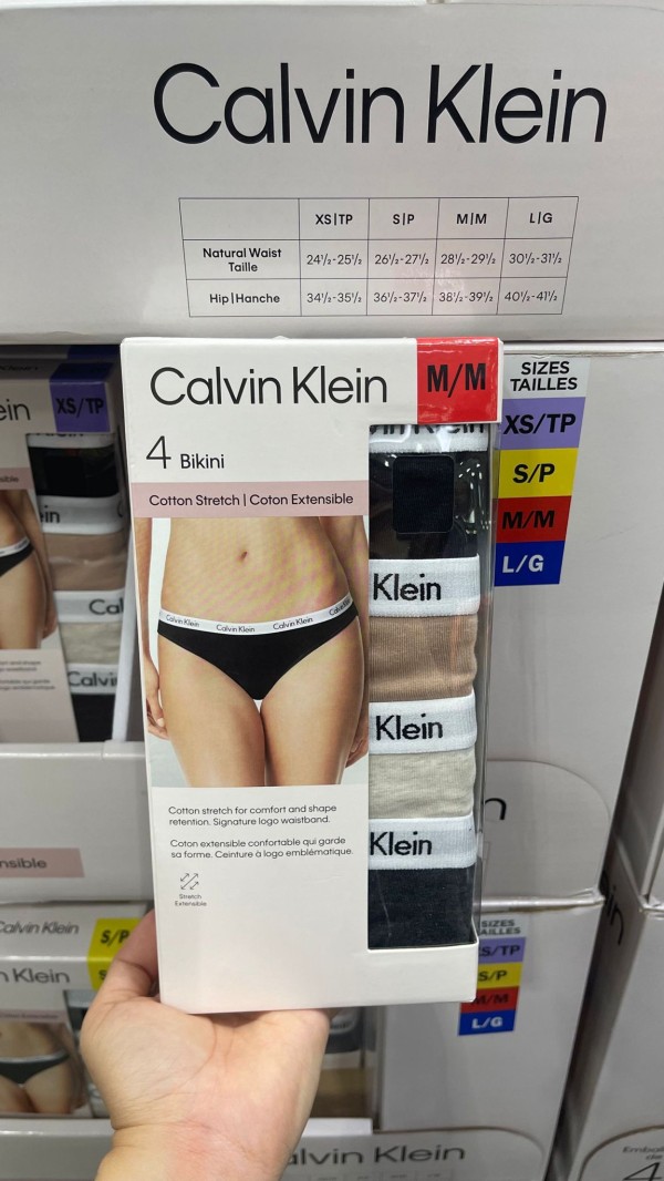 【加拿大空運直送】Calvin Klein Cotton Stretch Bikini 女裝親膚純棉內褲 (黑色 X2/肉粉色/燕麥色) 1盒4條