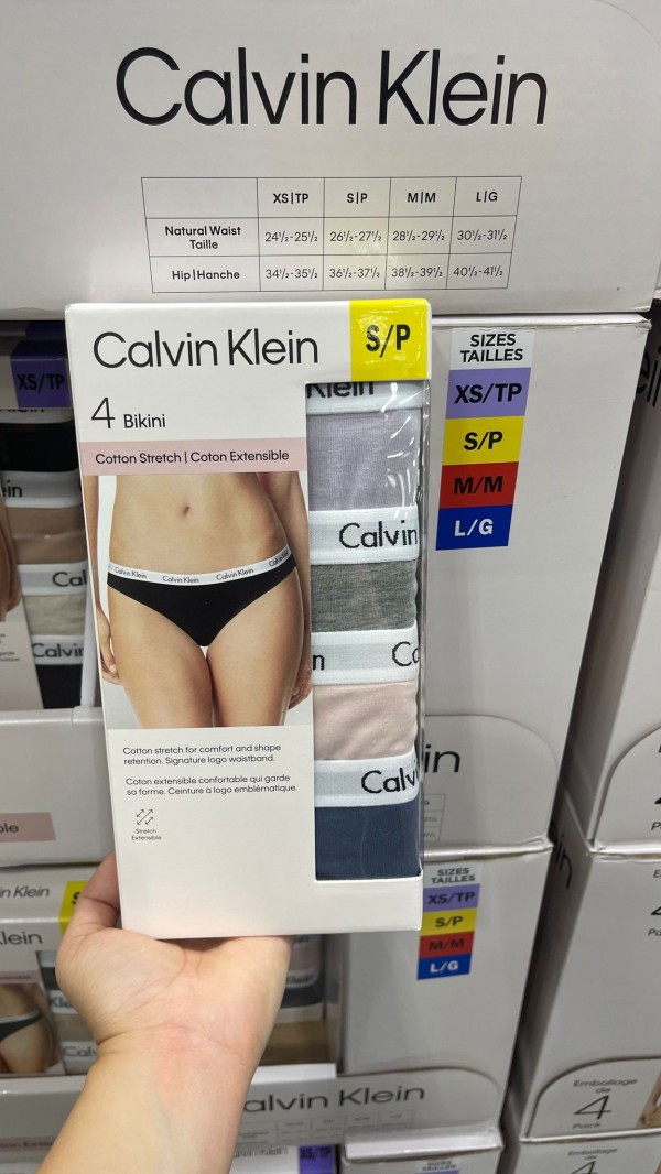 【加拿大空運直送】Calvin Klein Cotton Stretch Bikini 女裝親膚純棉內褲 (淺紫色/淺灰色/淺粉色/寶藍色) 1盒4條